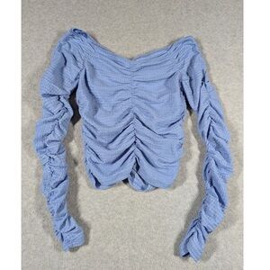 Ruched Long Sleeve Blue Top